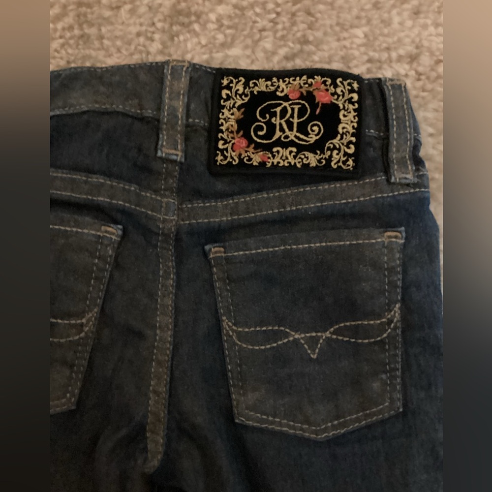 Ralph Lauren Bowery 3T skinny dark denim with gold detail jeans